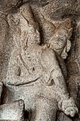 Mamallapuram - Tamil Nadu. the Mahishamardhini cave. The panel of Vishnu recumbent on serpent coils 